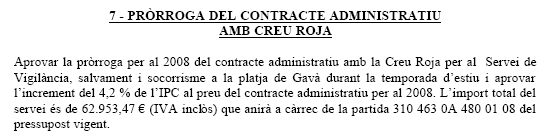 Pròrroga del contracte de l'Ajuntament de Gavà amb la Creu Roja pel servei de vigilància, salvament i socorrisme a la platja de Gavà Mar (Junta de Govern Local del 15 d'Abril de 2008)